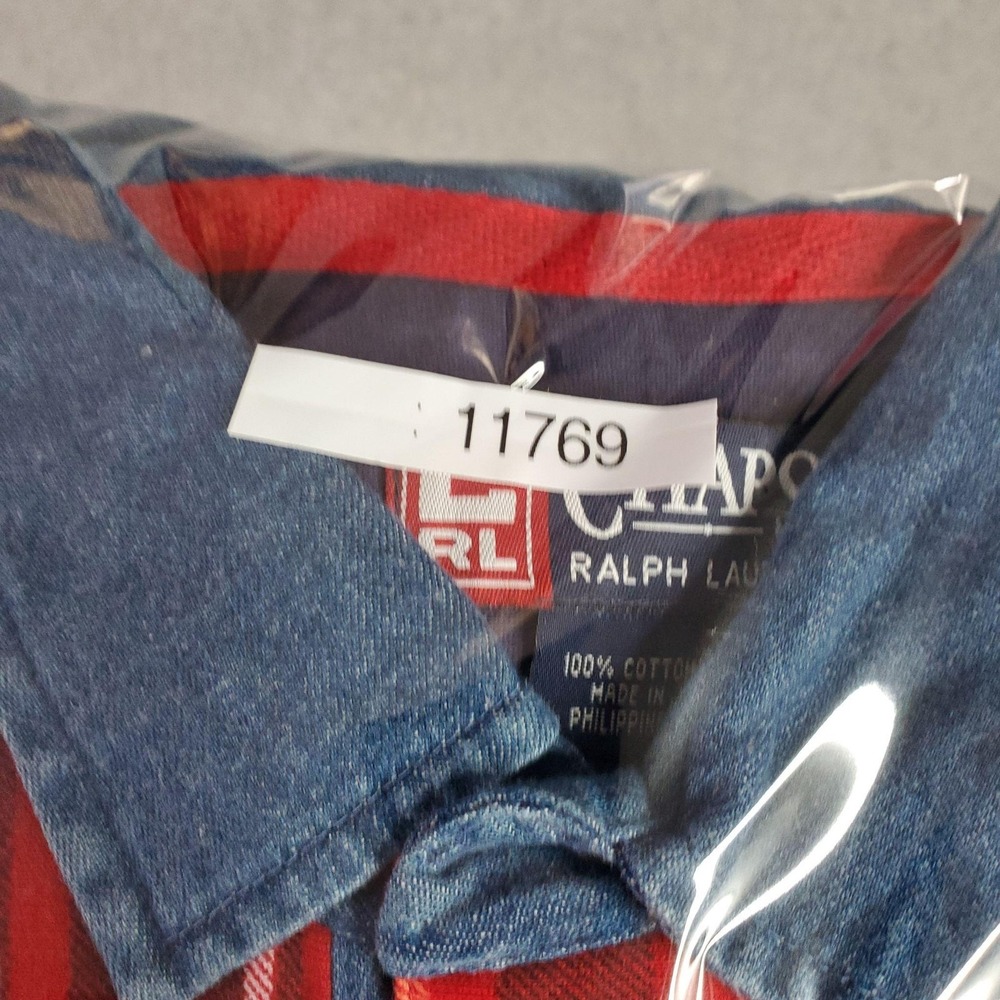Chaps Ralph Lauren Polo Shirt Mens Large Red Plaid Long Sleeve Denim Collar‎ - Picture 12 of 12